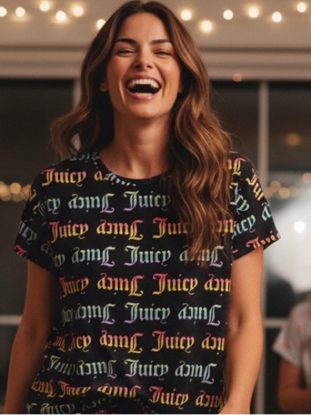 Juicy Couture Tee Sleepwear Multicolor Logo Lightweight Colorful Loungewear M